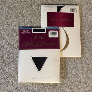 2 Pc VTG Hanes Silk Reflections Pantyhose Sz AB Jet Black Control Top Sandalfoot